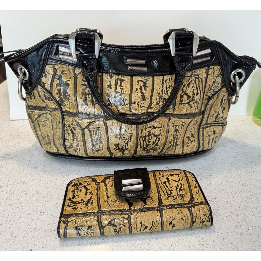 M.C. Marc Chantal Brown Faux Leather Croc Shoulder Bag Purse and Wallet